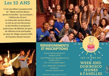 Week-end Don Bosco jeunes et familles. Inscrivez-vous pour les 10 ans