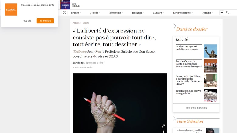 « A propos de la liberté d’expression », une chronique du père Jean-Marie Petitclerc dans La Croix