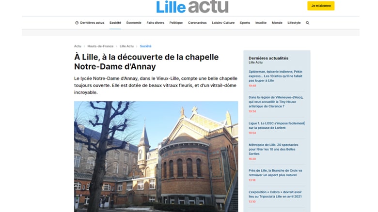 La chapelle du lycée Notre-Dame-d’Annay et « son trésor » ont les honneurs du site actu.fr