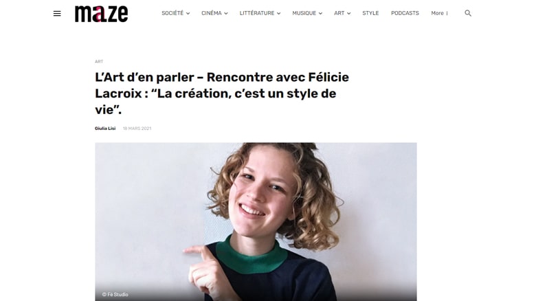 Le média culturel maze.fr met à l’honneur Félicie Lacroix et son Fé Studio
