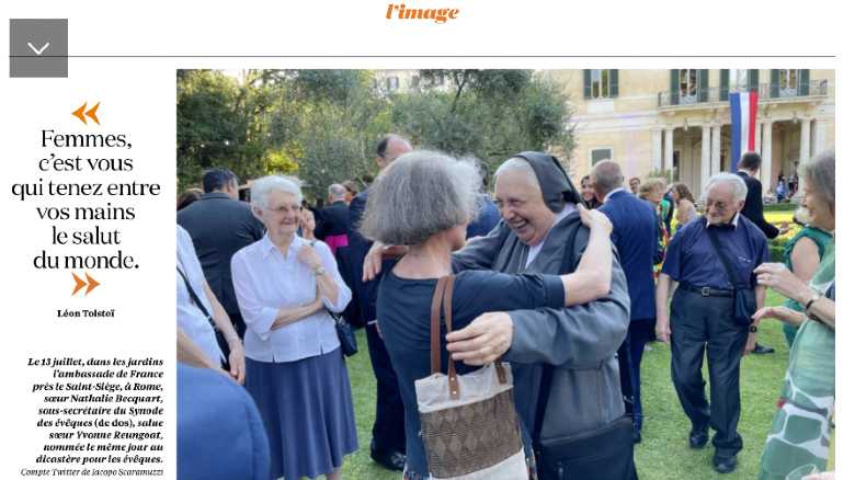 Mère Yvonne Reungoat, interviewée par le journal La Croix, évoque la place des femmes à Rome
