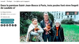 Jean-Poule II, Pie N’Œuf, Nuggets… les poules de la paroisse salésienne de Paris intriguent le magazine Pèlerin !