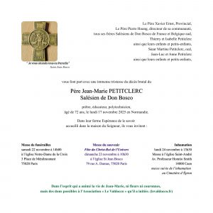 ✝️ Faire-part du décès du père Jean-Marie Petitclerc