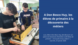 Luca, élève à Don Bosco Huy, devant la caméra de Sud info : « On touche à tout, j’adore ! »